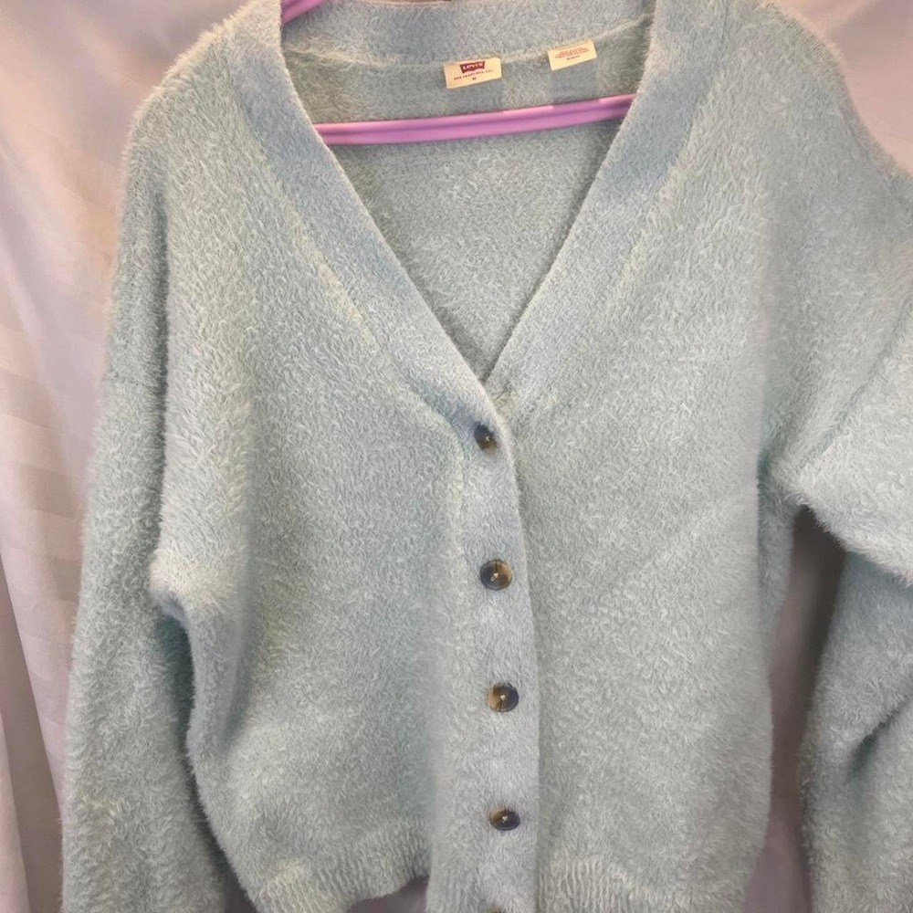 Levi's baby blue/green button cardigan, soft size medium